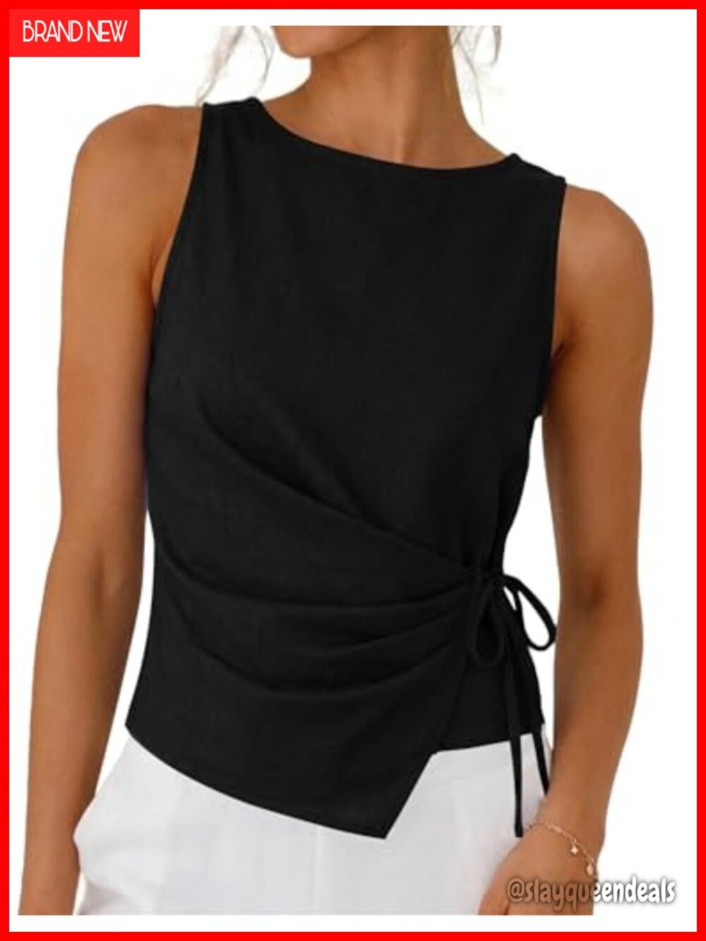 Linen Cotton Tie Wrap Sleeveless Crop Tank Top Ruched Waist Cinch